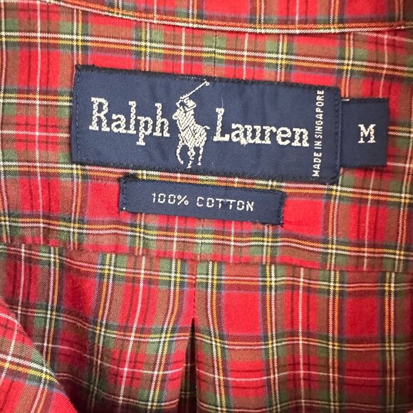Ralph Lauren Mens Long Sleeve Button Down Size Medium M Plaid Oxford Red Green - Picture 4 of 5